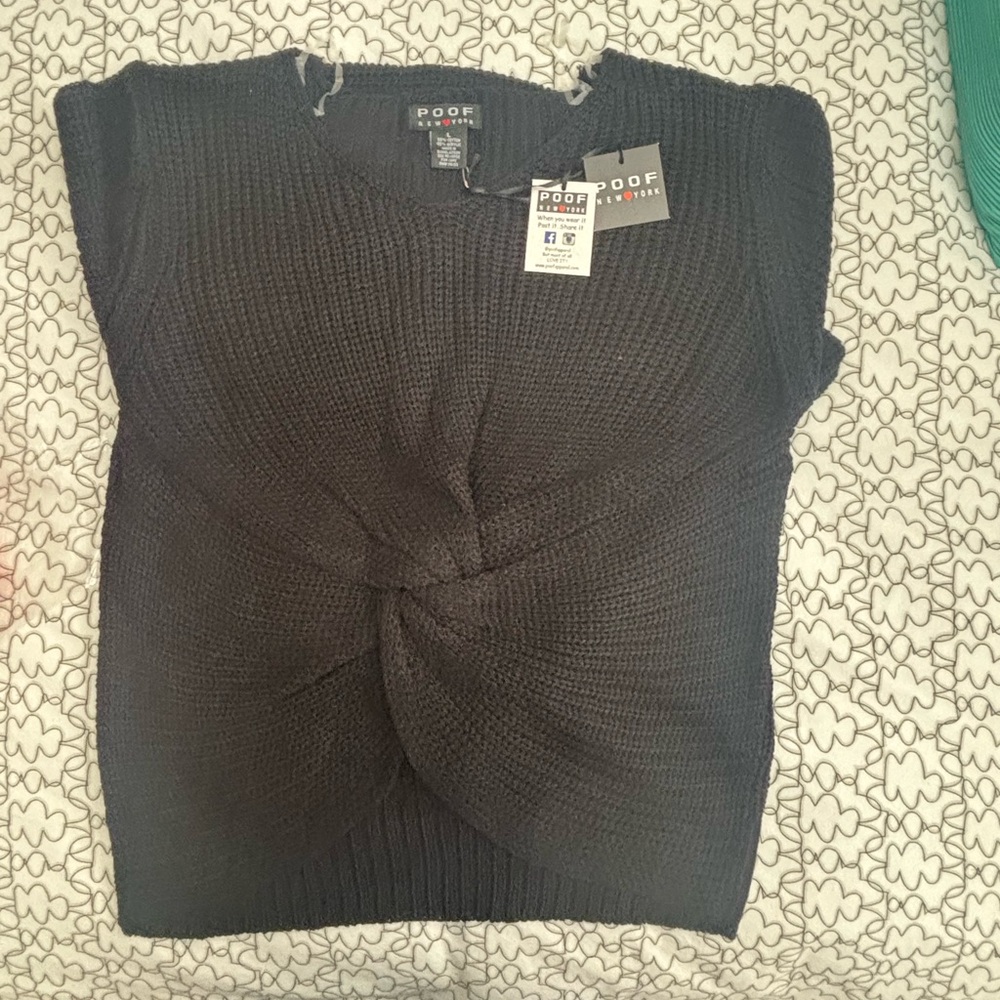 Poof! Black Twist-Front Sleeveless Knit Top